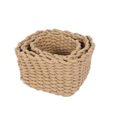 China Sustainable New Fashion Modern Decorative Cotton Rope Basket Basket Rope Storage Basket Wholesale 3 Basket Set for sale