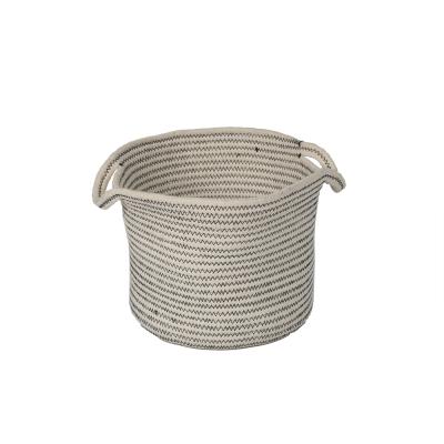 China Sustainable Natural Wholesale Foldable Cotton Round Cotton Rope Basket Large Woven Rope Storage Basket Bucket With Handle for sale