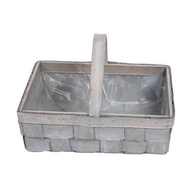 China New Fashion Gray Flower Basket Basket Handmade Wooden Wooden Baskets Wooden Baskets Poplar Wooden Flower Basket With Plastic Coating for sale