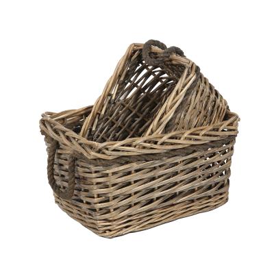 China New Design Wicker Basket Firewood Stacker Basket Sustainable Natural Handmade Firewood Basket For Firewood for sale