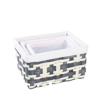 China Wholesale Handmade Home Storage Woven Modern Basket Box Wood Basket Cover Viable For Sundries Scrap Wood Picnic Basket With Liner for sale