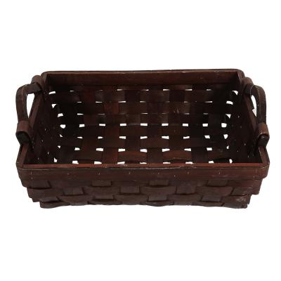 China Rectangle Poplar Wood Basket Food Box Shade Box Frame Sustainable Eco Friendly Brown Woven Wooden Storage Box for sale