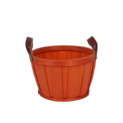 China New Fashion Brown Round Small Bucket Wooden Basket Sustainable Multifunctional Poplar Wooden Handle Basket For Organizer for sale