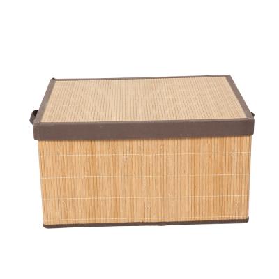 China Viable Natural Handmade Large Rectangle Folding Storage Basket With Bamboo Basket Bamboo Box Cover Bamboo Basket With Lid for sale