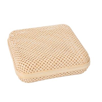 China Wholesale Sustainable Chip Storage Basket Grid Woven Basket Small Bamboo Storage Baskets With Bamboo Lids for sale