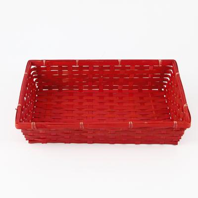 China New Fashion Sustainable Bamboo Rectangle Gift Box Red Woven Bamboo Basket Vegetable and FRU Basket Woven Bamboo Tray for sale