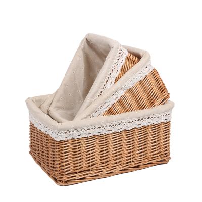 China New Fashion Brown Wicker Storage Box Multi-Function Sustainable Wicker Storage Baskets Rectangular Wicker Basket With Polyester Coating for sale