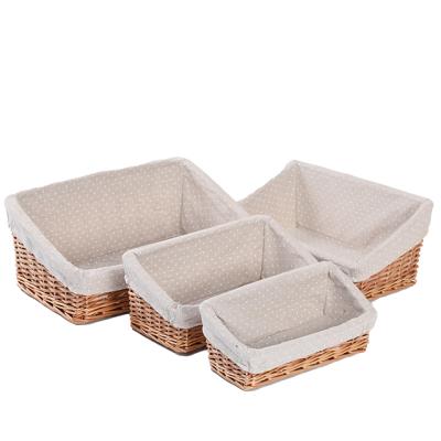 China Natural Woven Brown Handmade Wicker Basket Storage Rectangular Wicker Basket Sustainable Eco Friendly Material With Polyester Coating for sale