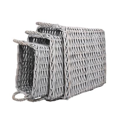 China Sustainable Wholesale Rectangular Woven Wicker Hoops Bathroom Kitchen Wicker Basket Storage Gift Set Large Storage Basket With Toy Wicker for sale