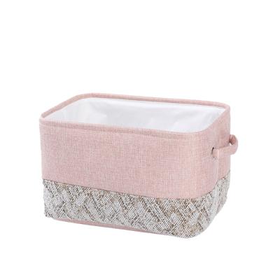 China Household Baby Nursery Storage Bin Cloth Storage Bin Rectangular Viable Basket Pink Portable Polyester Cotton Basket for sale