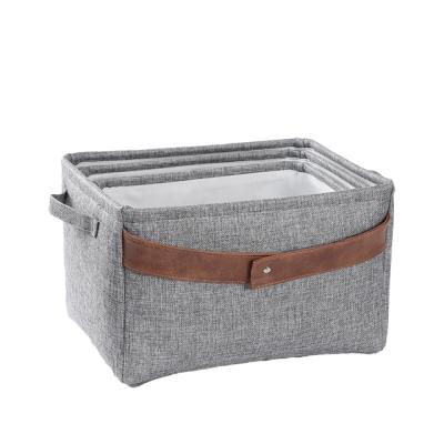 China 2021 New Design Sustainable Decorative Household Fabric Storage Bin Basket Polyester Cotton Rectangular Laundry Hamper With Handle for sale