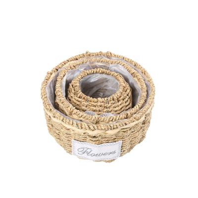 China 3 Garden Flower Storage Basket Woven Herb Storage Basket Sustainable Natural Custom Bundling Set With Plastic Liner for sale