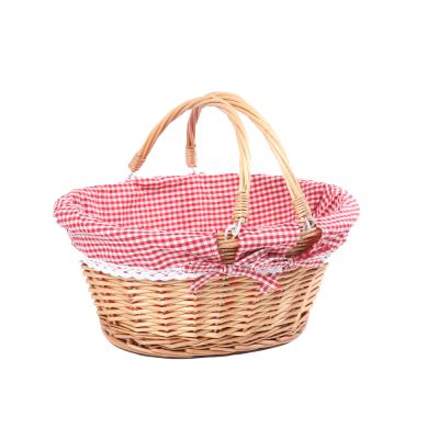 China Handmade Sustainable Hot Sale Round Basket Flowers Fruits Picnic Gift Storage Basket With Handle Wicker Storage Baskets Picnic Travels for sale