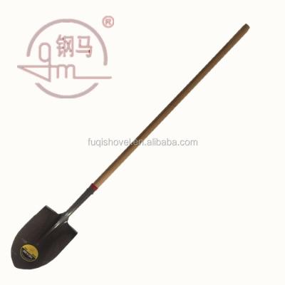 China Shovel Agriculture New Round Shovel Style Pointed Shovel With Long Handle Wooden Shovel S518 for sale