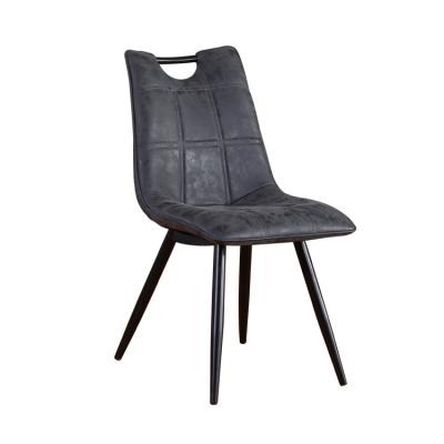 China Dining Chair Free Sample Gray Seat Faux Woven Leather Dining Chair Modern Upholstered Black Bentgrass Grain Arm PU For Dining Room for sale