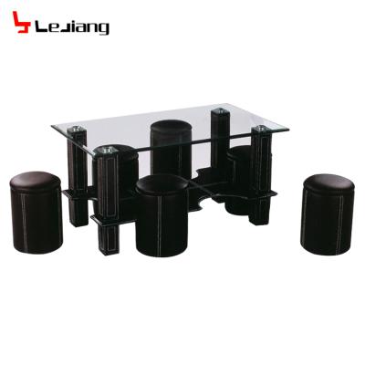 China Free Sample Modern Simple Coffee Table With Stools Glass Top Center Table Design for sale