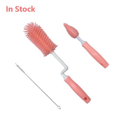 China AliGan Viable Baby Bottle Brush Silicone Set 360 Degree Baby Nipple Cleaning Brush Combination Rotating Cup Washing Bottles for sale