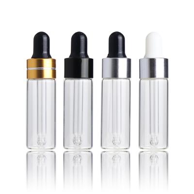 China Aromatherapy 5ml Cosmetic Esstenial Amber Clear Portable Oil Bottle With Eye Dropper Mini Empty Pipette Dropper Glass Vials for sale