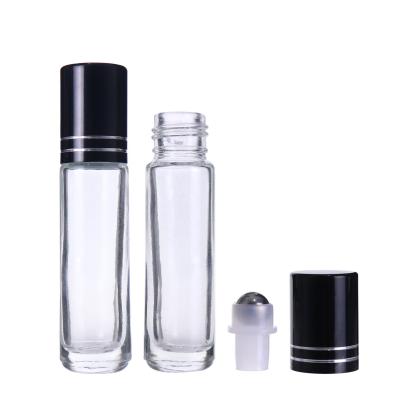 China Transparent Personal Care Essential Oil Scent 8ml Clear Eye Serum Roll On Glass Bottle With Steel Trackball for sale