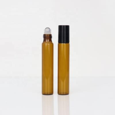 China Wholesale Cosmetic 10ml Tall Amber Glass Roll On Glass Bottle With Stainless Steel Trackball for sale