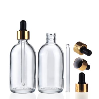 China Large Cosmetic Quantity 24K In Stock Low MOQ 100ml Empty Clear Round Glass Dropper Bottle For Oil for sale