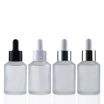 China Wholesale Cosmetic 30ml 60ml 1oz 2oz Frosted Black Green Blue Clear Amber Cylinder Essence Toner Serum Dropper Bottle For Oil Packaging for sale