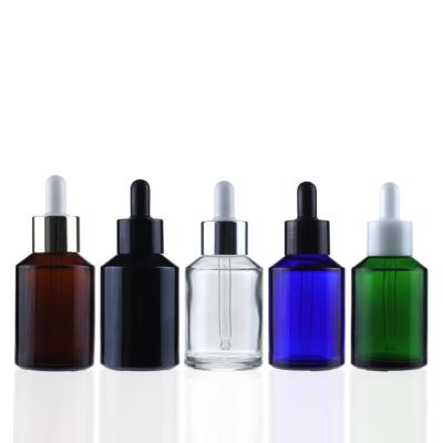 China Oud Cosmetic Luxury Empty Facial Flat Oil Color Shoulder Cylinder Packaging 15ml 30ml 60ml Serum Oil Dropper Glass Bottle for sale