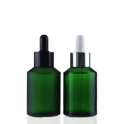 China Large Cosmetic Quantity In Stock Low MOQ 60ml Matte Green Empty Square Glass Dropper Bottle For Oil Cosmetics Base for sale