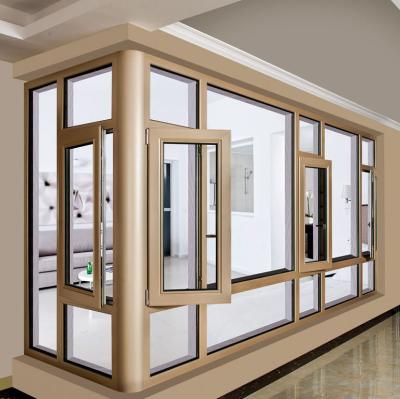 中国 Tempered Glass Aluminum Champagne Color Aluminum Casement Windows with Folding Screen 販売のため