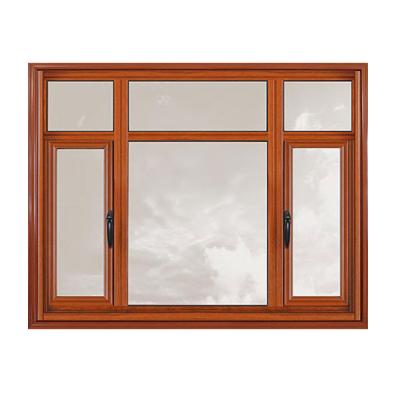 China Horizontal Opening Wood Grain Aluminium Casement Window for Sound Insulation 35dB for sale