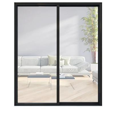 China SKATE Aluminium Narrow Frame Glass Double Sliding Doors With Rolling Pull Opening Method for sale