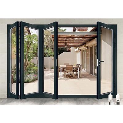 China Double Glass Accordion Design Aluminium Folding Doors For Modern Large Bi Folding Patio for sale