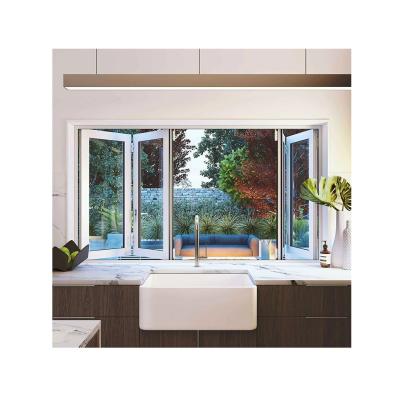 China Horizontal Opening Tempered Glass Aluminum Bifold Windows With Triplex Glass Upgrade for sale