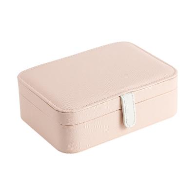 China Luxury Custom Logo Stock Leather Carrying Holder Bag Jewelry Portable Storage Box with Velvet Zipper Travel Jewelry Organizer for sale