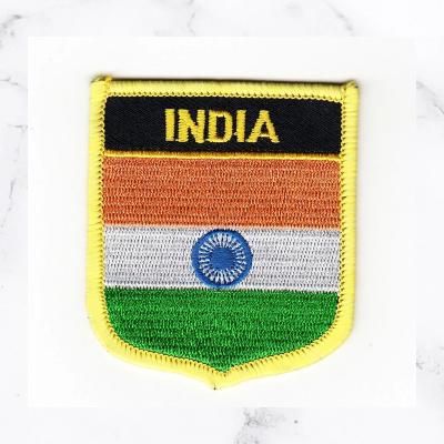 China Viable Custom India Shiled Shape Embroidered Tactical National Flag Patch Badge Iron On Sew On/HOOK HOOK Backing for sale