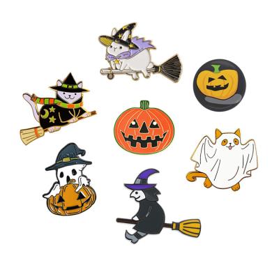 China Europe& Custom Black Enamel Pin Set North America Nickel Enamel Screaming Scream Cartoon Ghost Pumpkin Bat Cat Witch Scary Spooky Halloween Horror for sale