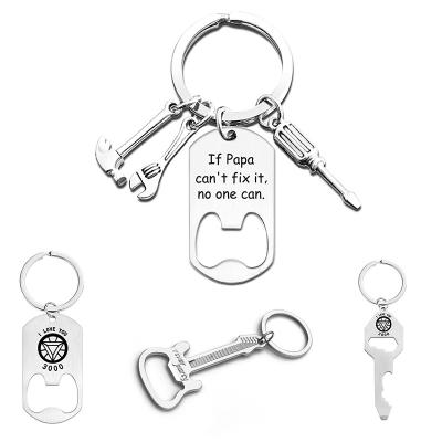 China guitar shaped bottle opener custom new cheap modern design 3D bottle opener keychain metal mute fingerboard chain no minimum key chains for sale