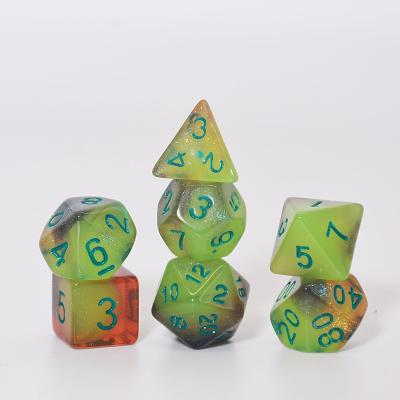 China Disturb free game dice HD DND RPG Polyhedral custom glitter dice set for dungeons and dragons for sale