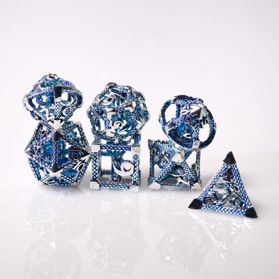 China Disturb free game dice SG Craft High Quality DND Dice Set Polyhedral Dice Dungeons And Dragons blue Metal Hollow Dice for sale