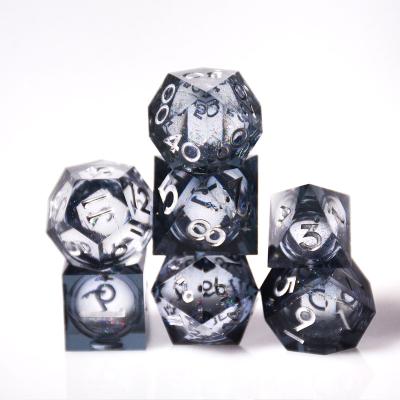 China Disturb free game dice Edge Resin Polyhedral Dice Set7pcs Transparent with Glitter Liquid Ball Dice Perfect for DNDGame Tabletop Roleplaying for sale