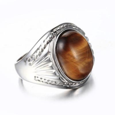 China Fashion Factory Custom Silver Stainless Steel Gold Seal Tiger Eye Gemstone Ring For Men for sale