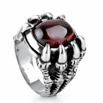 China Vintage Old Dragon Fashion Chinese Mosaic Claw Mosaic Stainless Steel Red Diamond Engagement Wedding Ring for sale