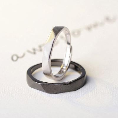 China Matte Simple Design Men and Women CLASSIC Original Rhombus Couples Opening Ring S925 Sterling Silver for sale