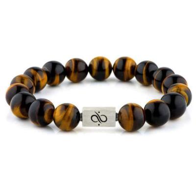 China Wholesale custom fashion classic logo charm stainless steel handmade beaded tiger eye bracelet stone 12mm for men for sale