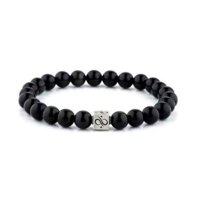 China Custom Handmade Black Agate Stainless Steel Fashion Logo Beaded Bracelet Unisex Charm for sale