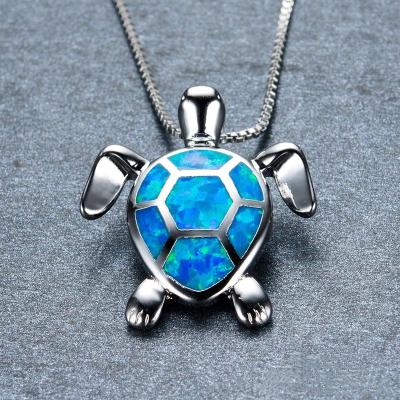 China FASHIONABLE Women Charm Cute Opal Turtle Pendant Necklace Sweater Memory Projection Present Necklace Valentine's Day Jewelry Ornament for sale