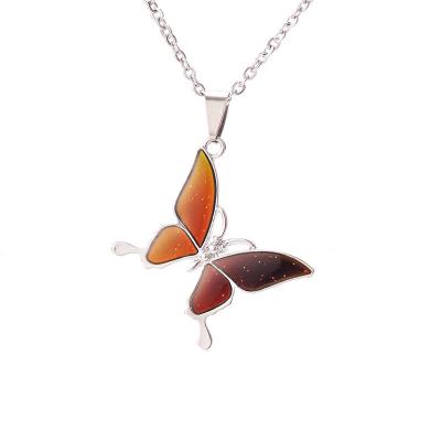 China TRENDY Change Butterfly Color Temperature Control Fashion Necklace Stainless Steel Pendant Chain Necklaces For Women for sale