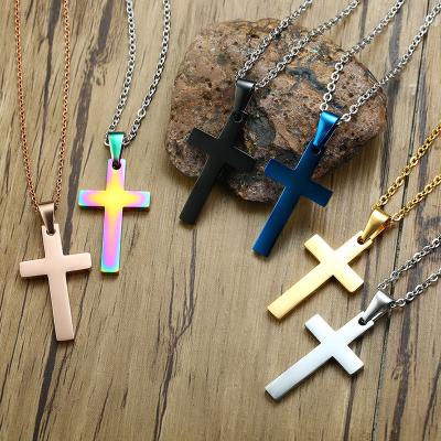 China Fashion style jewelry 35MM titanium steel men's necklace European and American stainless steel religious cross pendant for sale