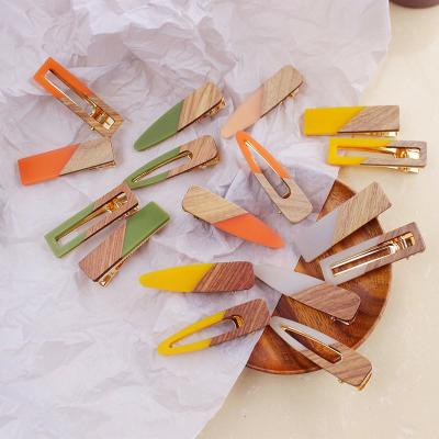 China Cute Colorful Elegant Girl's Jewelry Splicing Wooden Acrylic Hair Clip For Women for sale