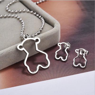 China European and American hollow fashion style simple design stainless steel bear necklace earring jewelry sets for sale